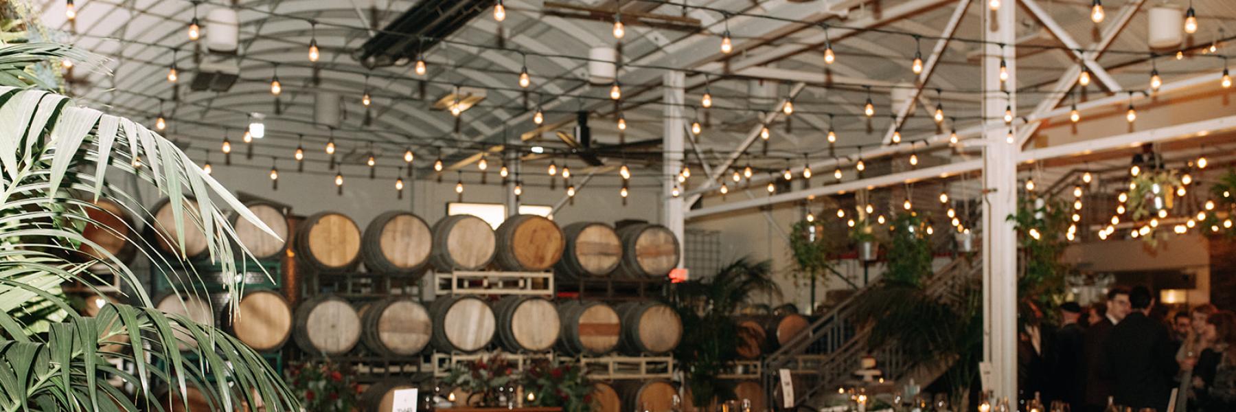 long tables with garland and candles