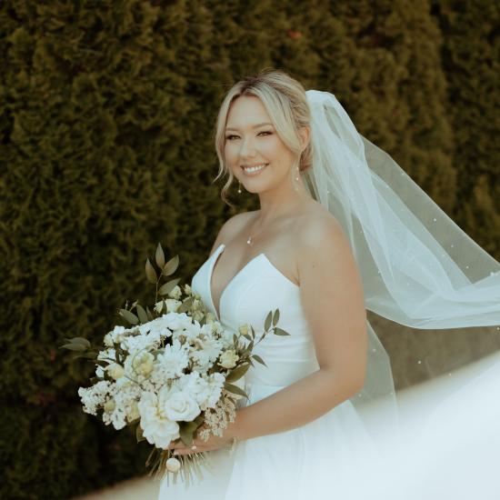 bridal portrait with bouquet and veil