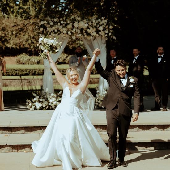 bride and groom celebrating